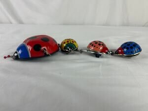 Vintage HS Tin Wind Up Ladybug Wind Up Toy Chain Bug Train Japan Works